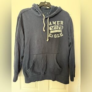 American Eagle Outfitters Vintage Navy Pullover Hoodie with White Logo